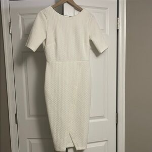 ASOS Cream Midi Wiggle Dress with Waffle Texture